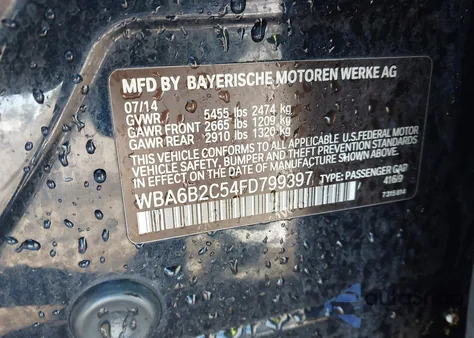 2015 BMW 650I Gran Coupe из США, поврежденный, VIN WBA6B2C54FD799397